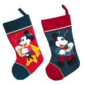 2 Vintage Disney Mickey Minnie Mouse Felt 3D Christmas Stockings Drummer Caroler